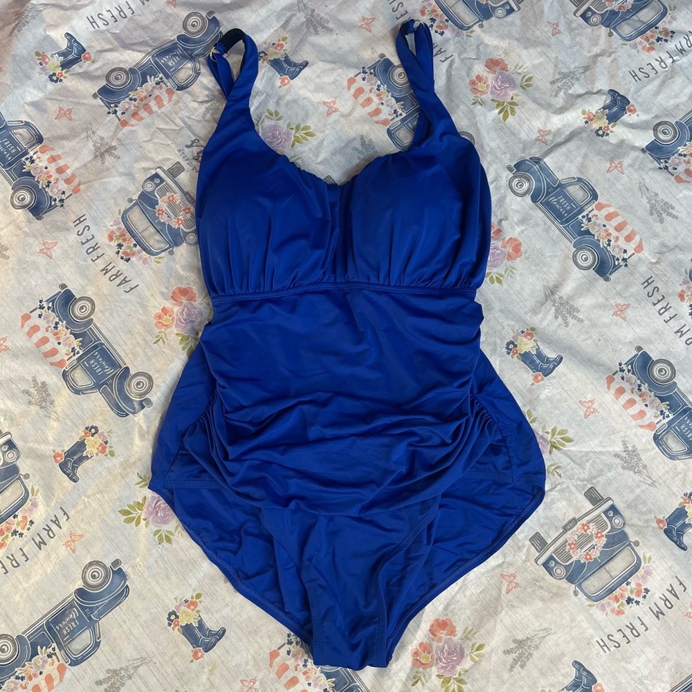 Caribbean Sand Royal Blue Bathing Suit One-Piece Retro Pin Up Girl Swimsuit 22W